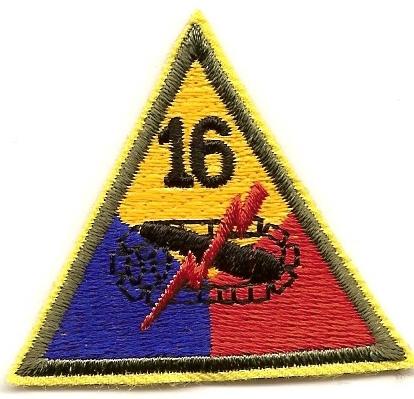 16th Armored Patch, Handmade - Saunders Military Insignia