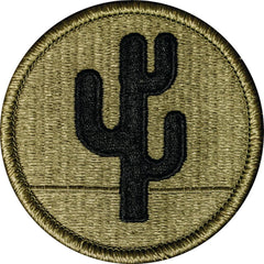 Round patch with a black cactus design on a green background