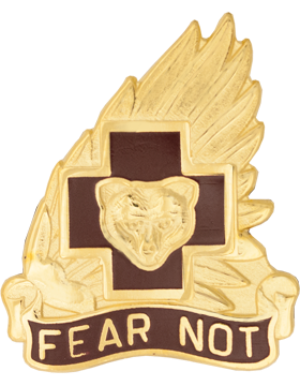 Gold badge with a bear head emblem and 'FEAR NOT' banner on a white background