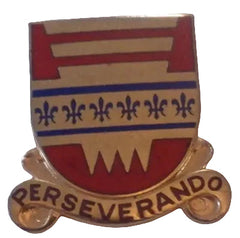 Metal pin with Perseverando wording on it
