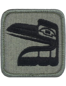 Embroider Black bird design on a green ACU square patch
