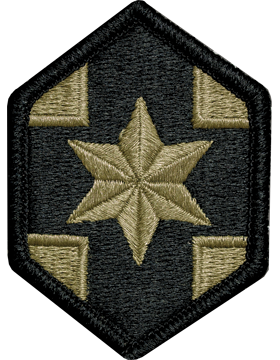 Hexagonal embroidered patch with a star design on a black background