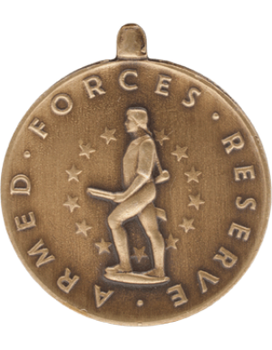 Bronze medal with 'Armed Forces Reserve' inscription and soldier figure on a white background
