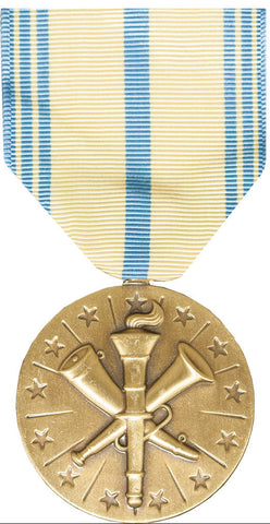 Two gold military medals with ribbons on a white background