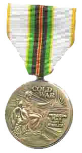 Medal with ribbon and inscription 'Cold War' on a white background