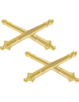 Two gold cross-shaped military insignias on a white background