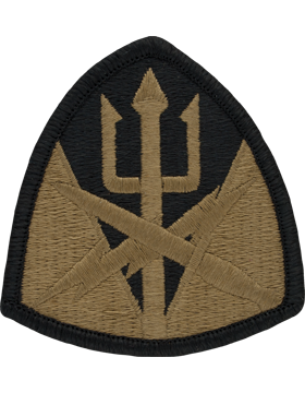 Embroider patch with a trident symbol on a green and black background