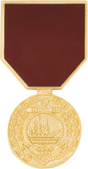 Gold medal with a ship emblem on a white background