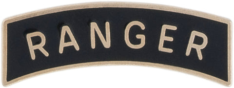 Ranger metal tab badge with 'RANGER' text on a black background