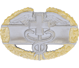 Army Master Medical metal badge with caduceus, and a gold wreath symbol.