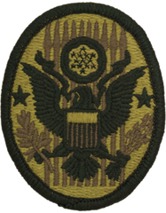 Eagle emblem patch with stars on a green ocp background