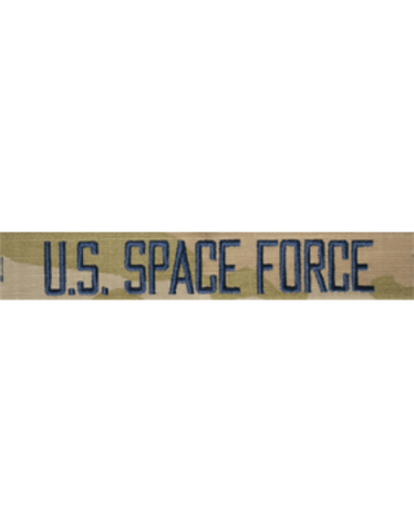 US SPACE FORCE letters embroidered on an OCP uniform tape with velcro backing