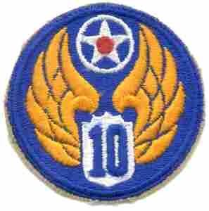 10th Air Force, Patch, Authentic WWII Repro Cut Edge