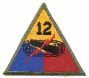 12th Armored Division Patch, WWII Authentic ReproOlive Drab Border