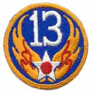 13th Air Force Patch, Authentic WWII Repro Cut Edge