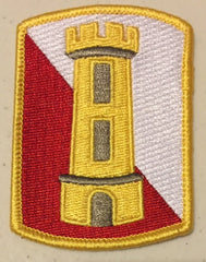 168th Engineer embroidered patch with Red White and yellow with a yellow castle insignia in the middle.