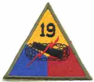 19th Armored Division Patch, WWII Authentic Repro Cut Edge