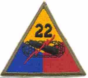 22nd Armored Division, Patch, Authentic WWII Repro Cut Edge