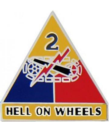 2nd Armored Division HELL ON WHEELS metal hat pin