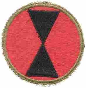 7th Infantry Division Patch, Olive Drab Border Cut Edge WWII