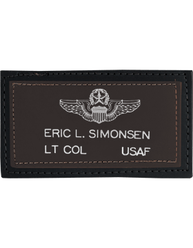 Brown on Black Leather Name Tag - Saunders Military Insignia