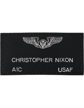 Leather Name Tag in Black leather with silver