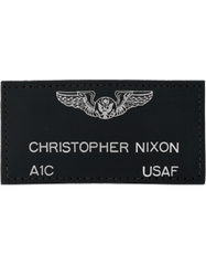 Leather Name Tag in Black leather with silver - Saunders Military Insignia