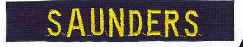 US Navy Name Tape in yellow on blue