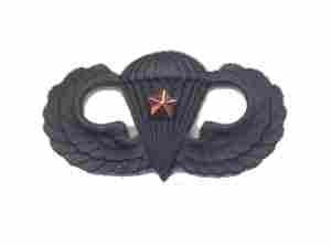 Parachutist wing with 1 combat star in black metal