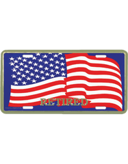 Retired With American Flag license Plate - Saunders Military Insignia